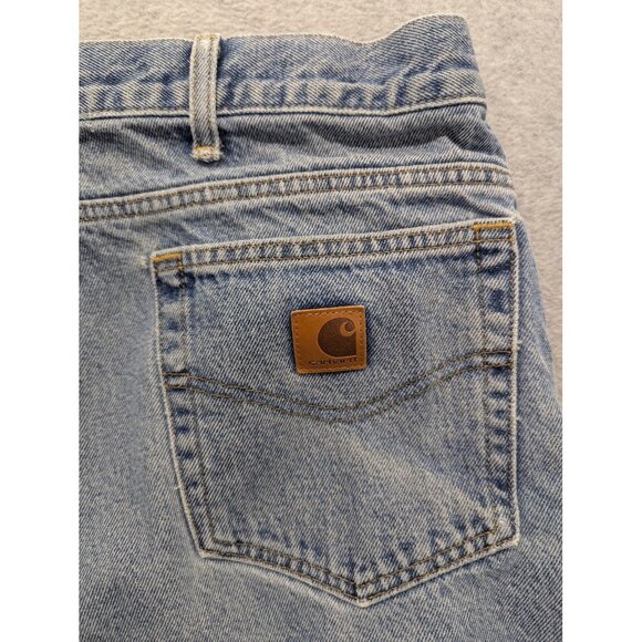 Carhartt Jeans Mens 42x32 Blue Relaxed Fit Flannel Lined Workwear Darkstone B172 - Picture 13 of 16